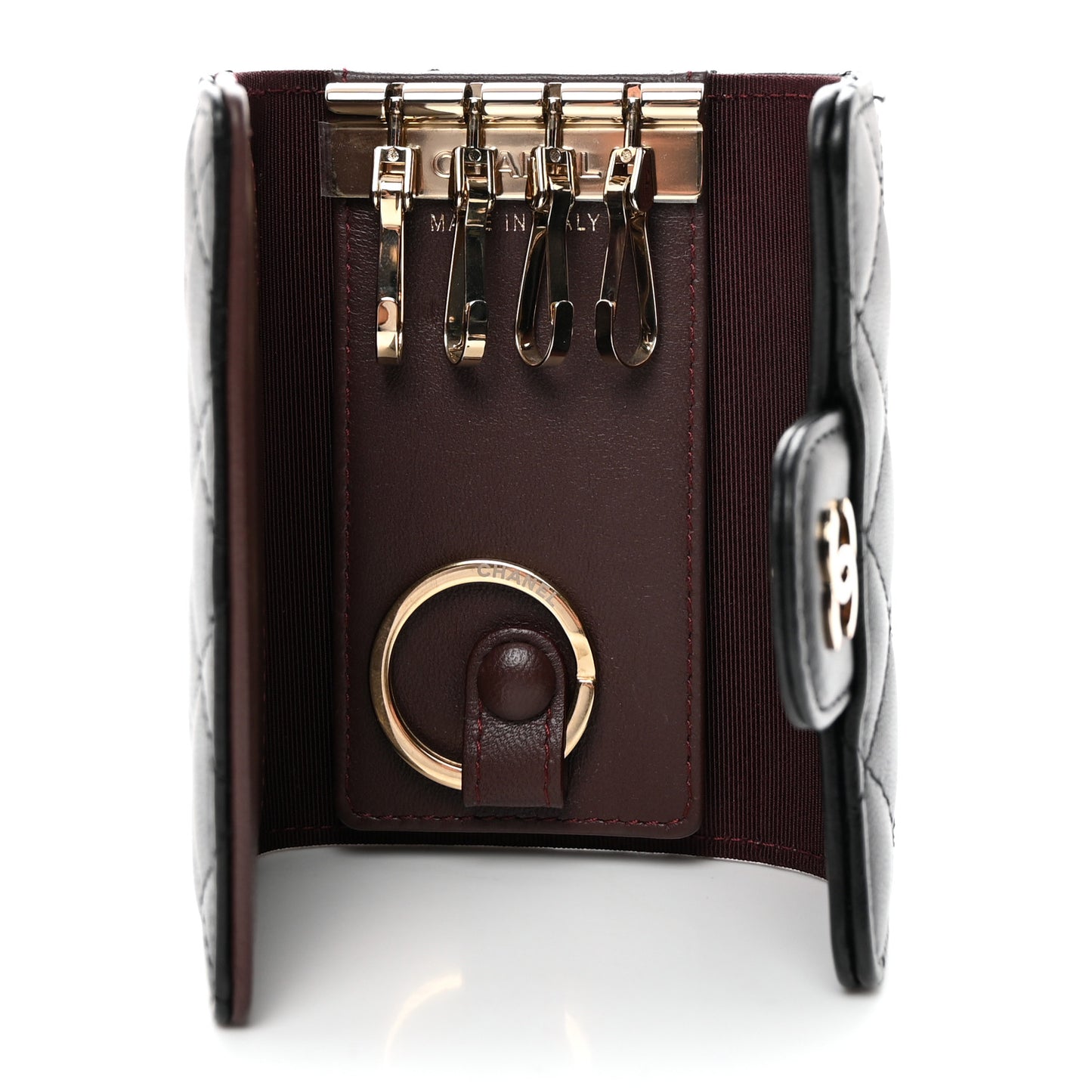 Lambskin Quilted 4 Key Holder Black