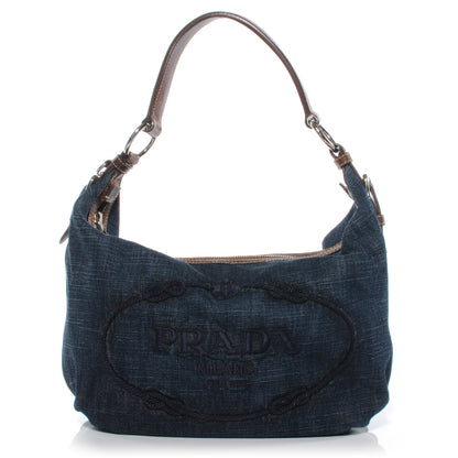 Prada Washed Denim Logo Hobo 1 of 8