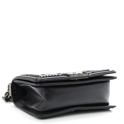 Chanel Shiny Goatskin Quilted Small Boy Top Handle Flap Navy Blue 4 of 14
