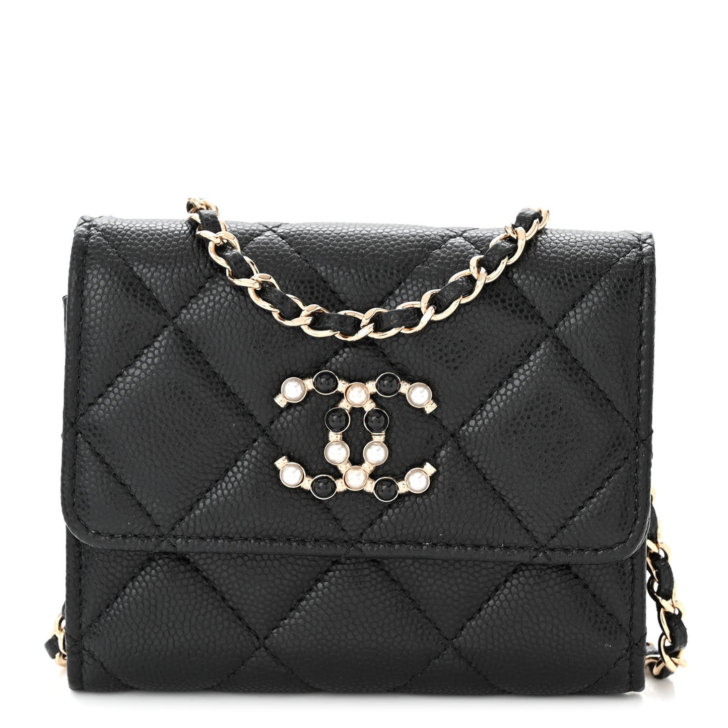 Caviar Quilted Coco Candy Card Holder On Chain Black