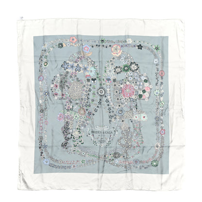 Hermes Silk Brides De Gala En Fleurs Scarf 90 White Bleu Glacier Vert 1 of 5