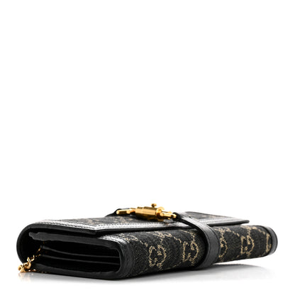 Gucci Jacquard Black Denim GG Monogram Textured Dollar Calfskin Jackie 1961 Chain Wallet Black Ivory 4 of 12