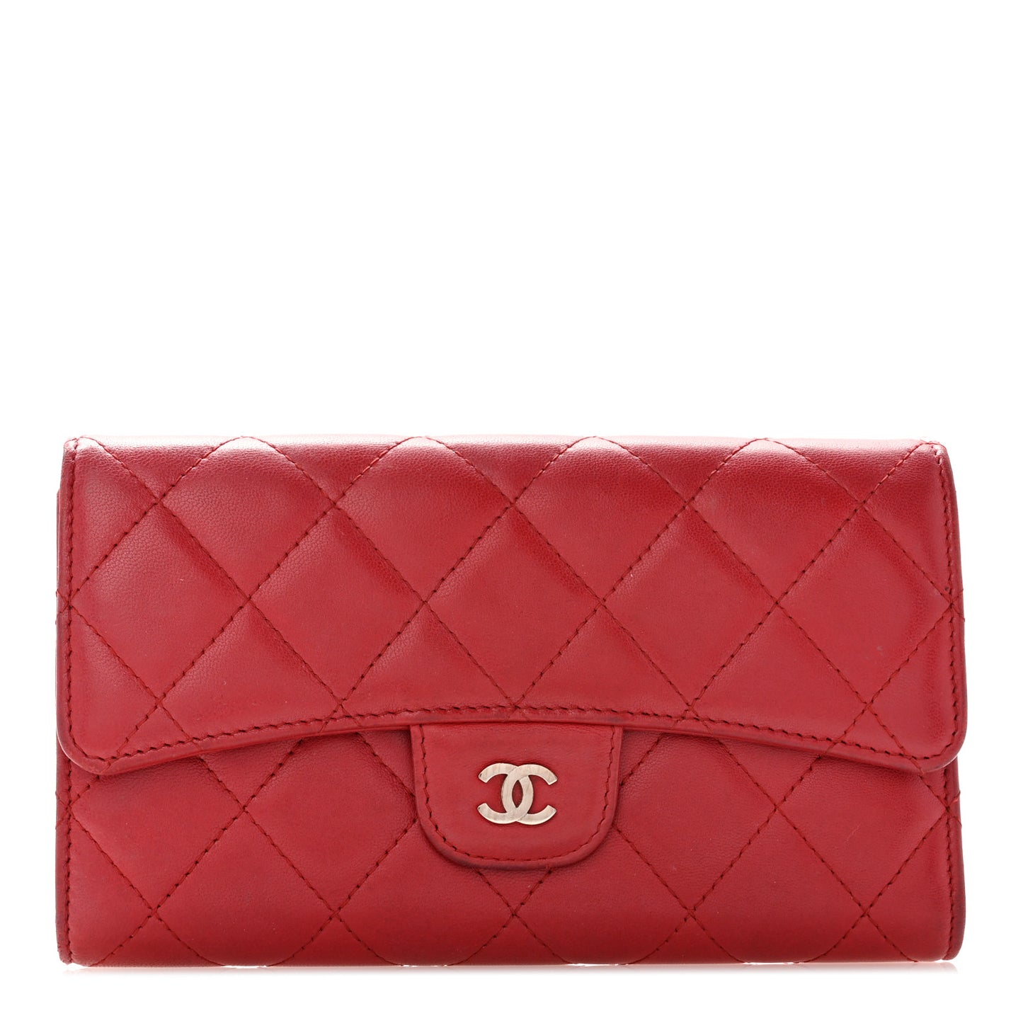 Lambskin Quilted Large Flap Wallet Red