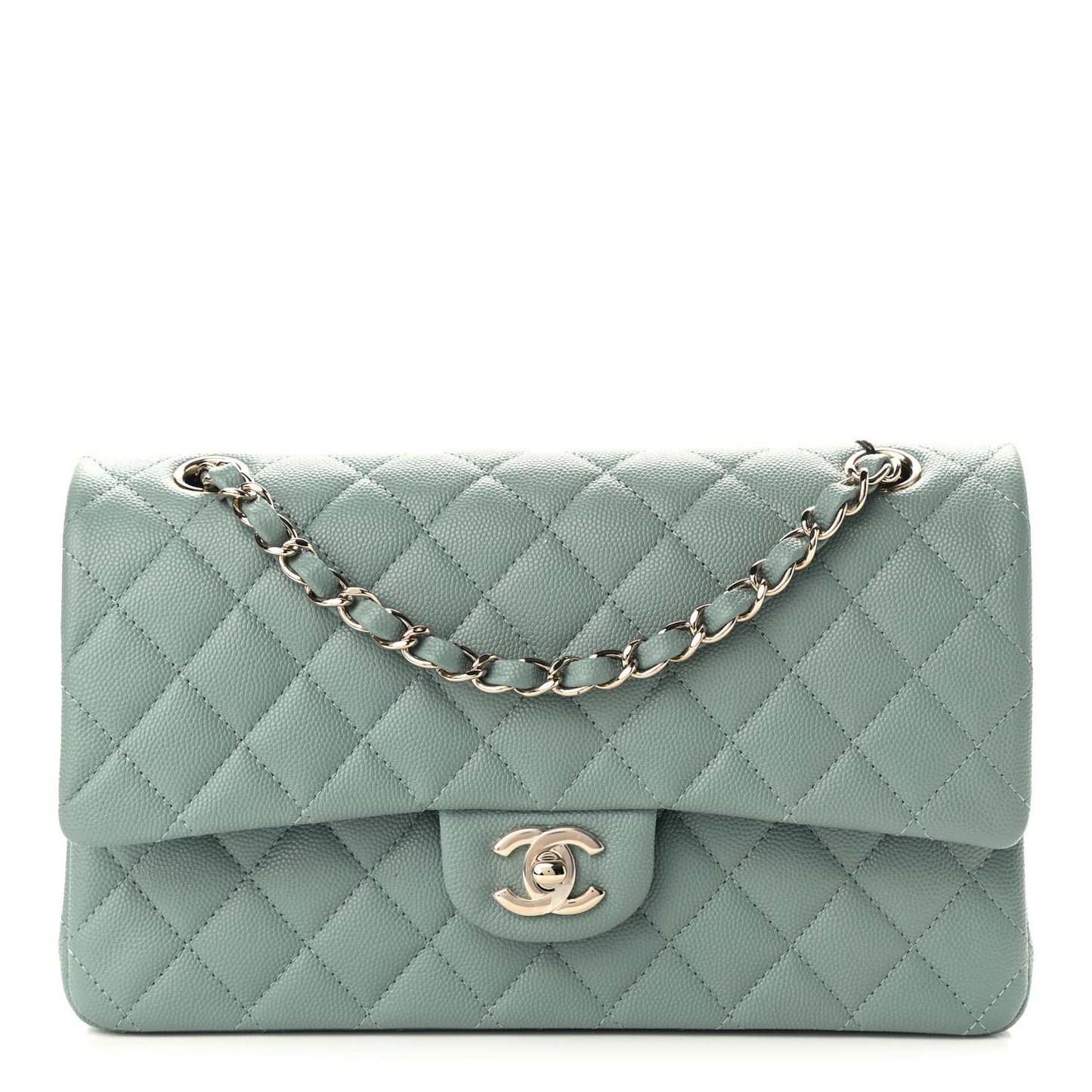 Caviar Quilted Medium Double Flap Green