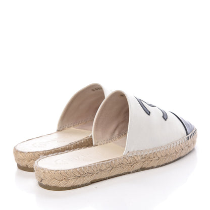 Chanel Iridescent Goatskin CC Espadrille Mules 36 Ivory Black 4 of 13