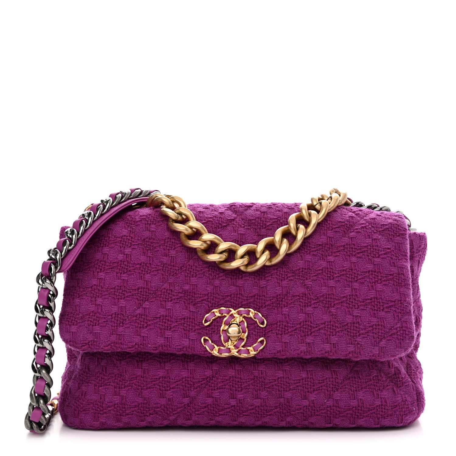 Chanel Tweed Quilted Large Chanel 19 Flap Purple 1 of 10