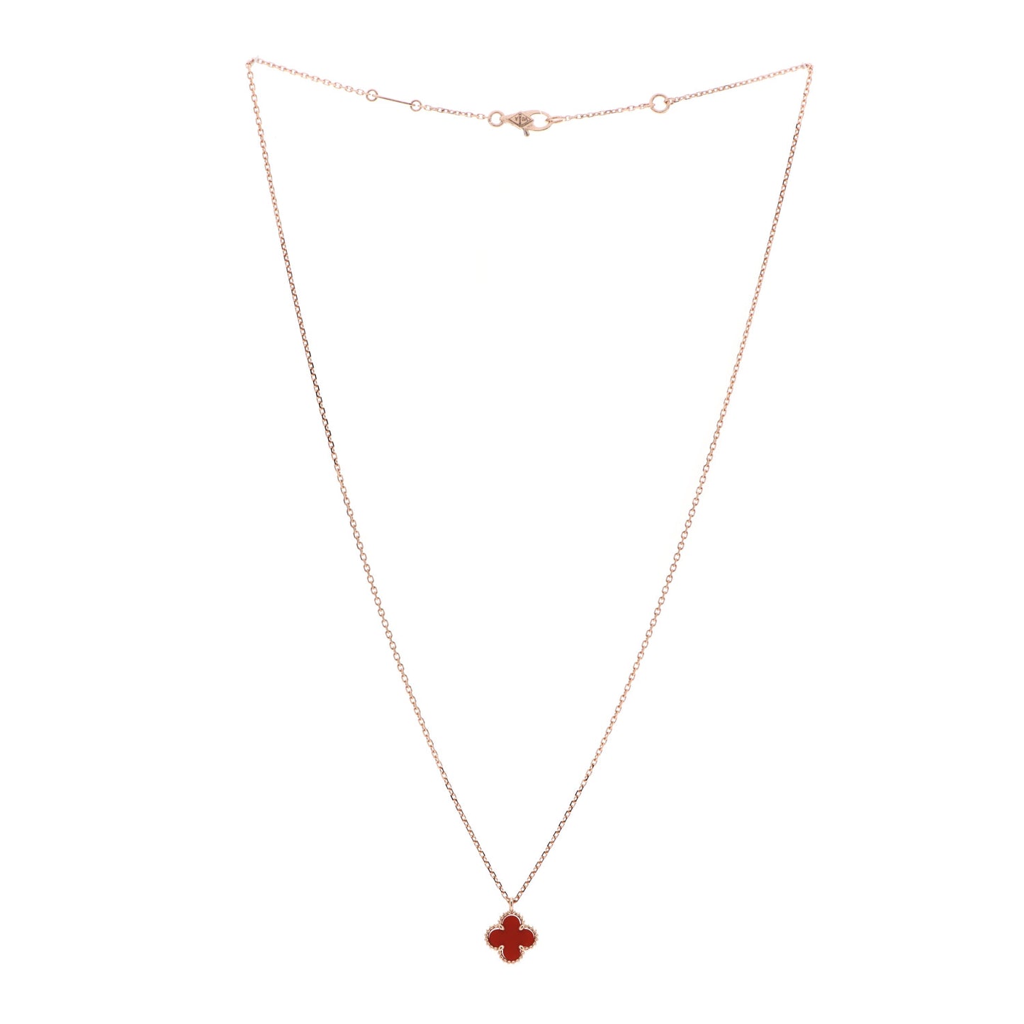 18K Rose Gold Carnelian Sweet Alhambra Pendant Necklace