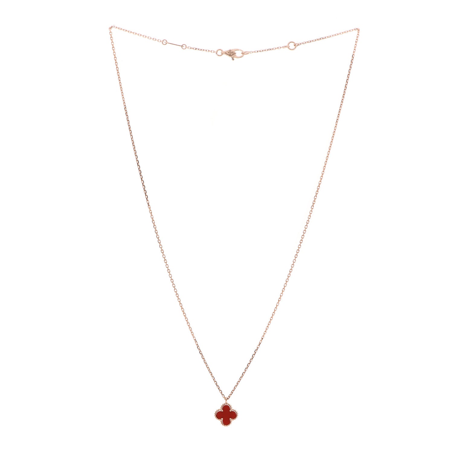 Van Cleef & Arpels 18K Rose Gold Carnelian Sweet Alhambra Pendant Necklace 3 of 6