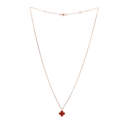 Van Cleef & Arpels 18K Rose Gold Carnelian Sweet Alhambra Pendant Necklace 3 of 6