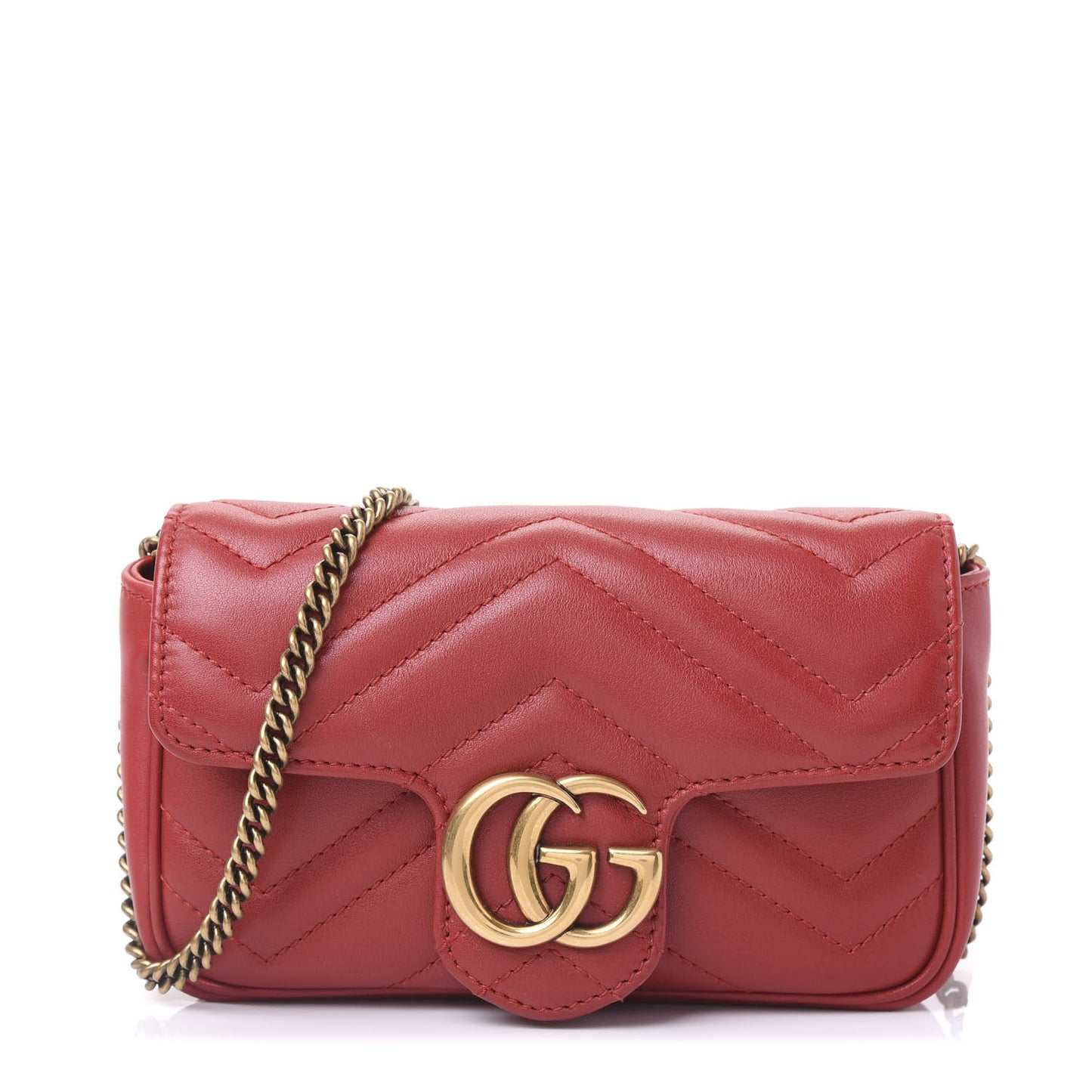 Calfskin Matelasse Super Mini GG Marmont Shoulder Bag Hibiscus Red