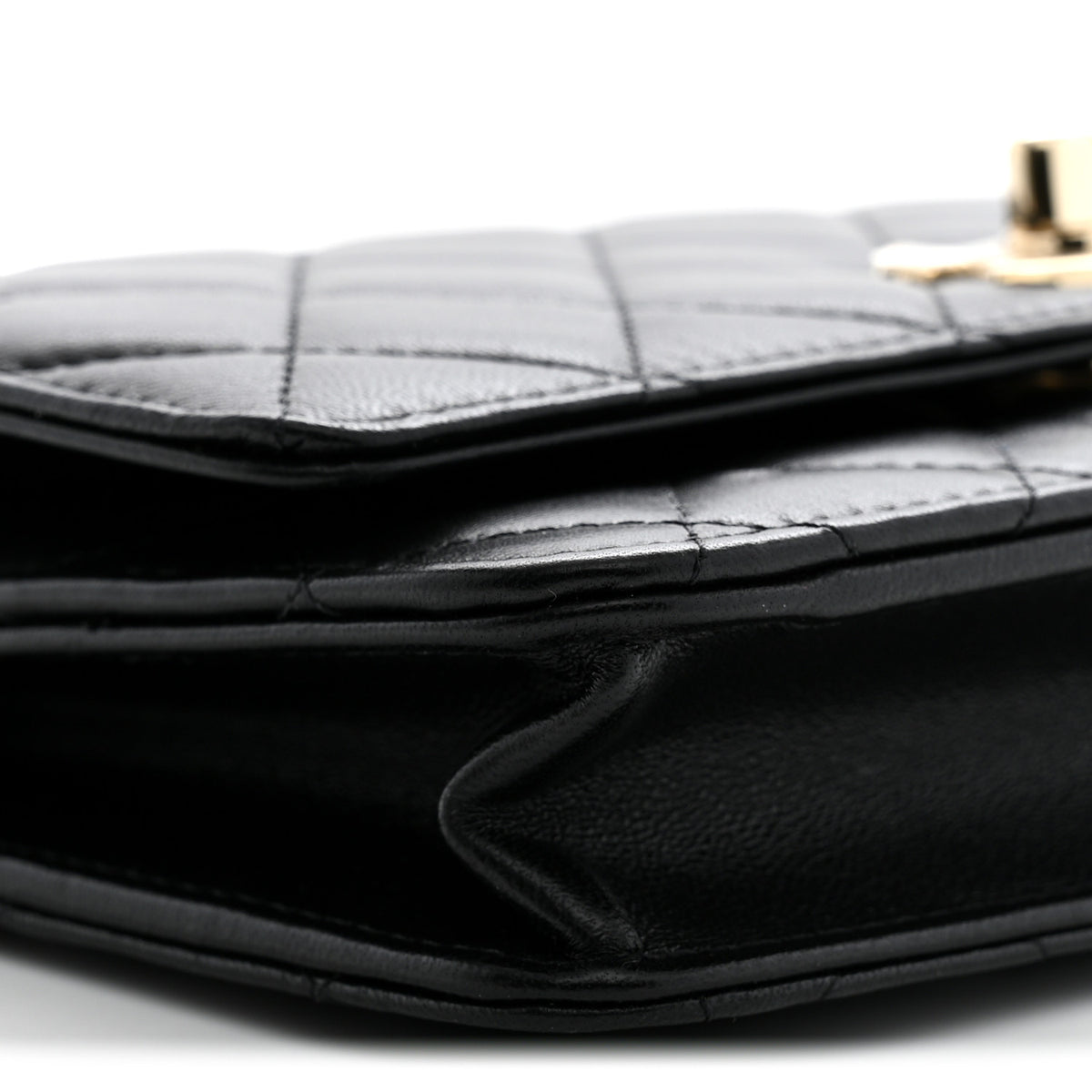Lambskin Quilted Trendy CC Wallet On Chain WOC Black