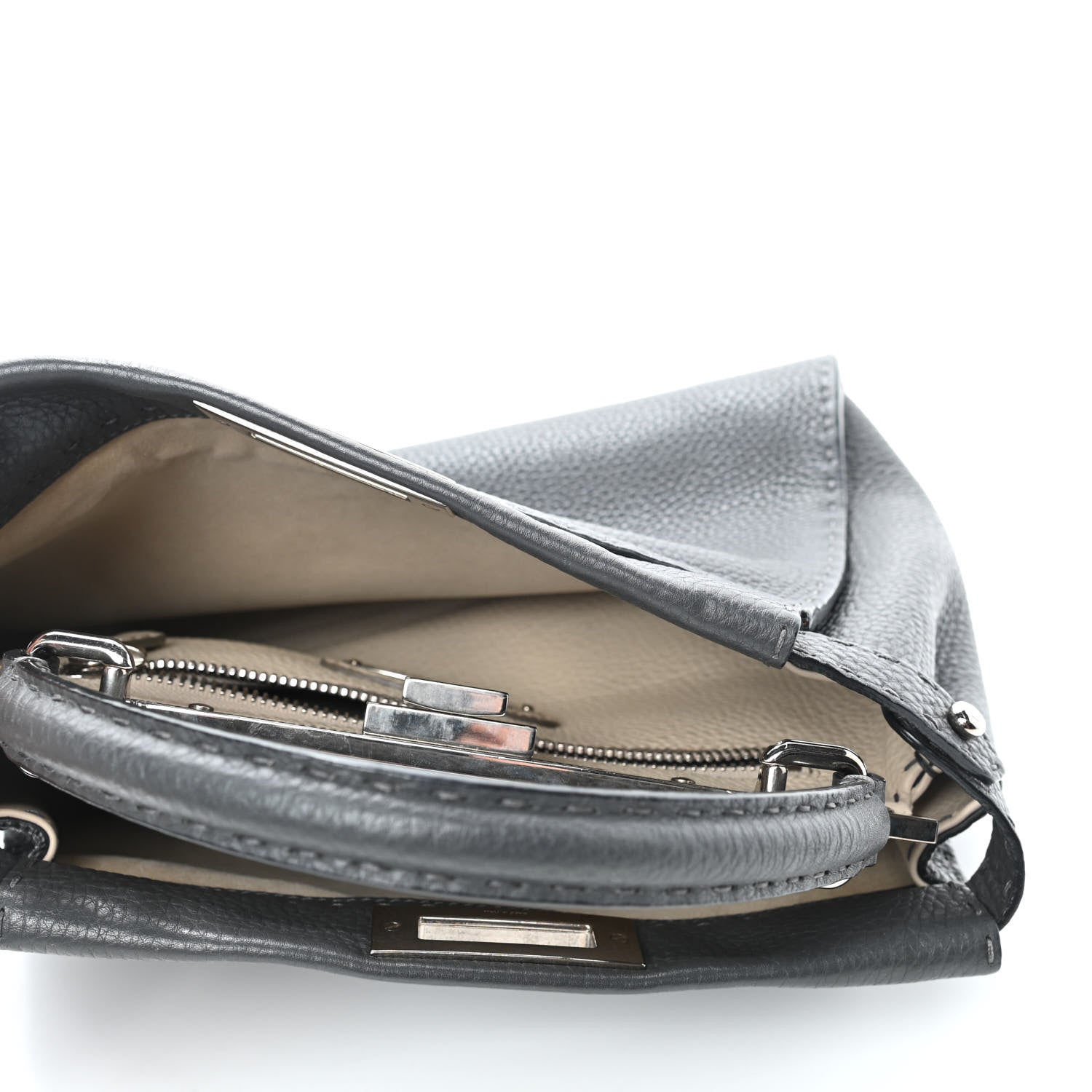 Fendi Cuoio Romano Selleria Bi-Color Medium Peekaboo Iconic Satchel Asfalto Latte 4 of 4