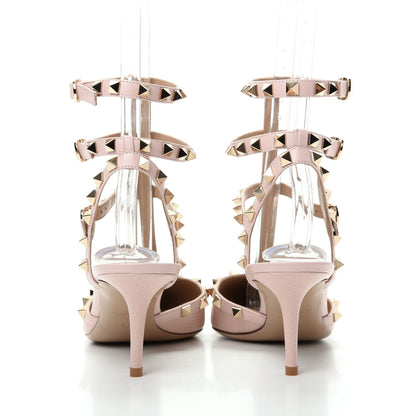 Valentino Garavani Pebbled Calfskin Rockstud Ankle Strap Low Heel Pumps 40 Rose Quartz 7 of 9