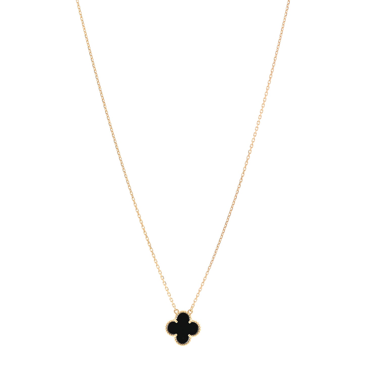 18K Yellow Gold Black Onyx Vintage Alhambra Pendant Necklace