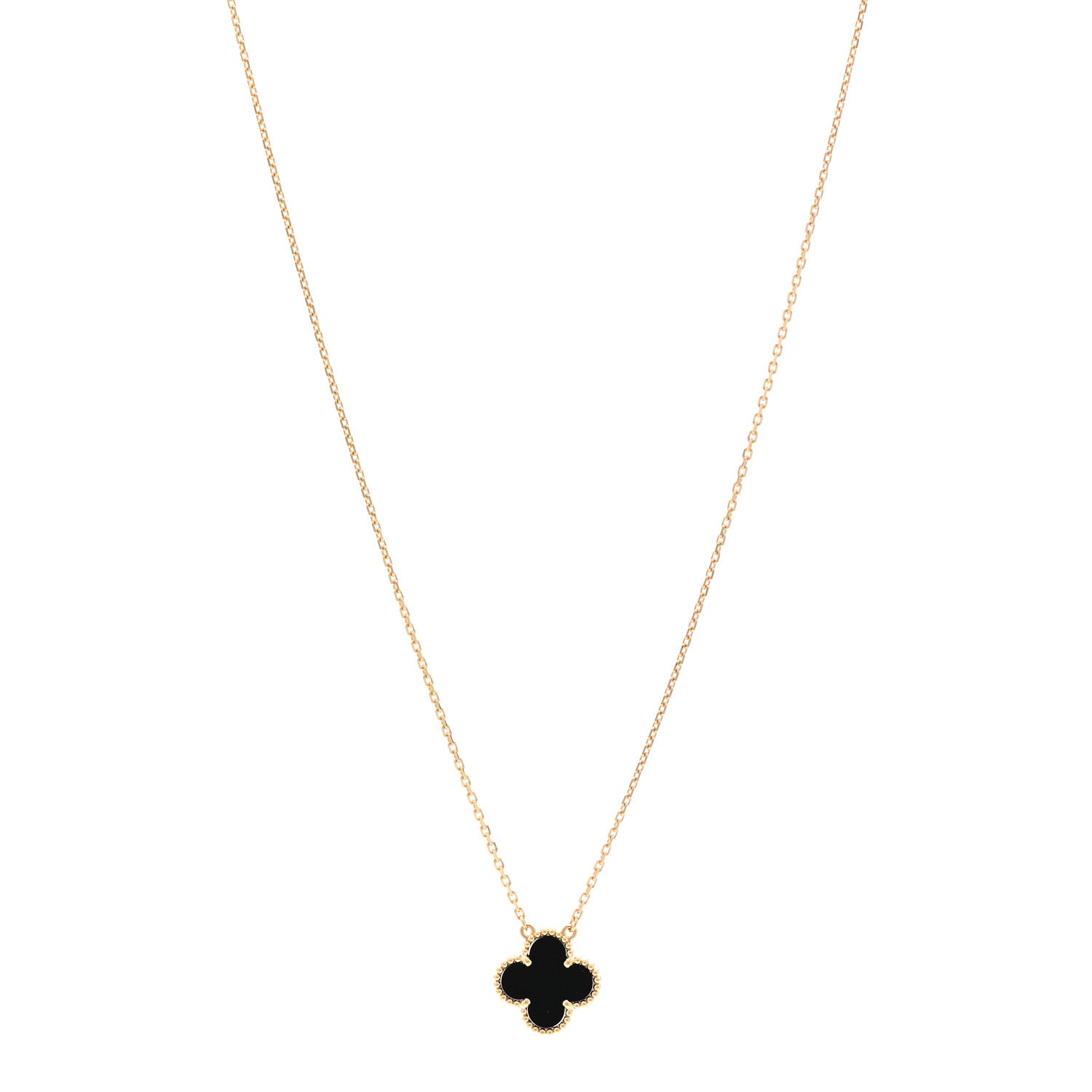 Van Cleef & Arpels 18K Yellow Gold Black Onyx Vintage Alhambra Pendant Necklace 1 of 6