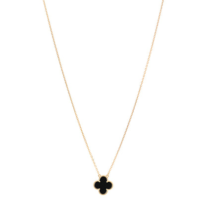 Van Cleef & Arpels 18K Yellow Gold Black Onyx Vintage Alhambra Pendant Necklace 1 of 6