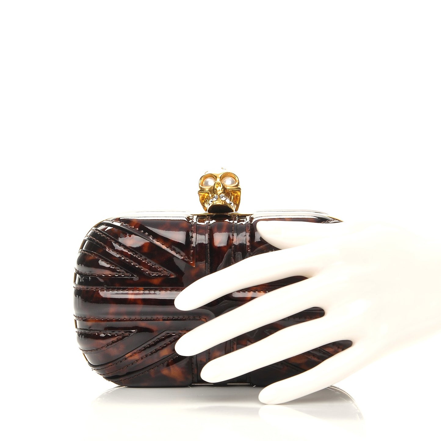 Patent Leopard Print Britannia Skull Box Clutch