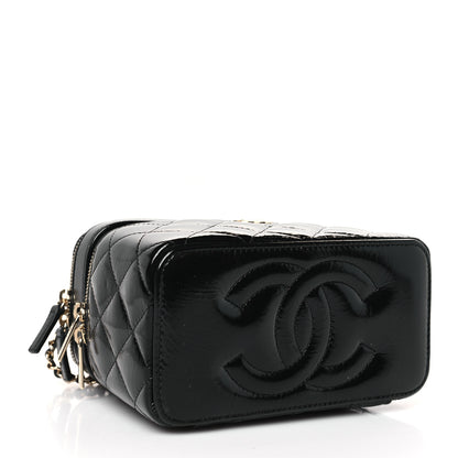 Chanel Shiny Lambskin Quilted Top Handle Vanity Case With Chain Black 4 of 11
