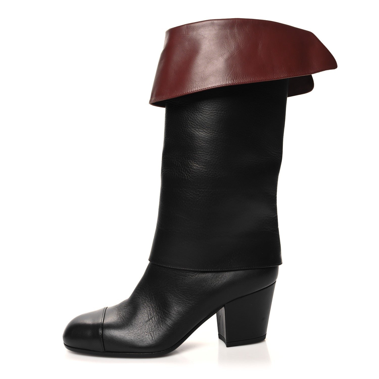 Chanel Calfskin CC Fold Over Boots 38 Black Brown 1 of 8