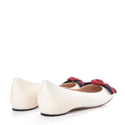 Gucci Malaga Kid Web Rose Bow Flats 41 White 4 of 9