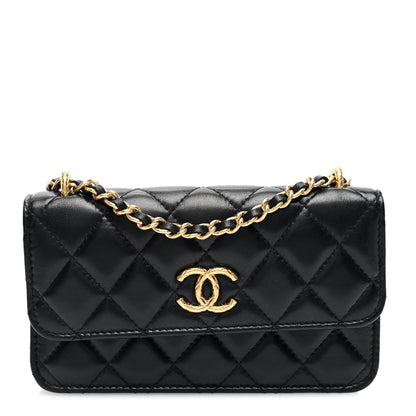 Chanel Lambskin Quilted Dynasty Flap Phone Holder With Chain Black 1 of 11