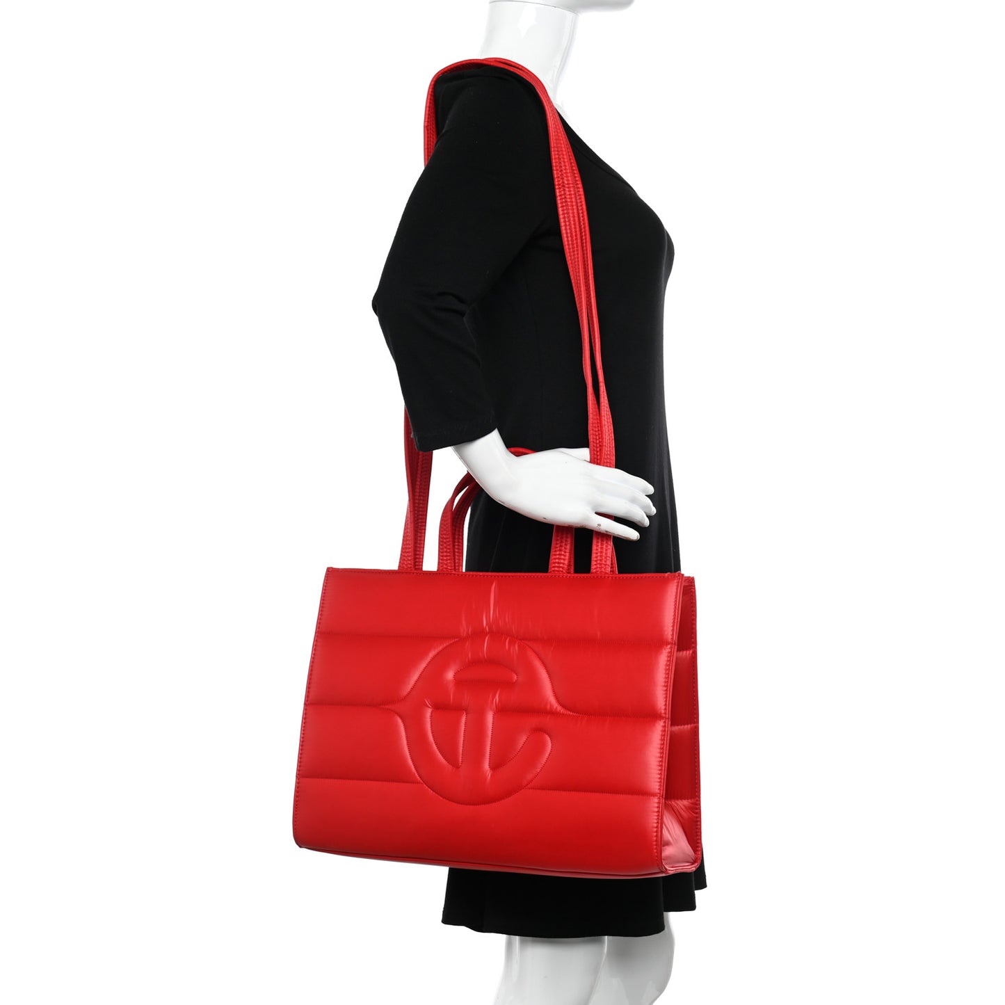 Nylon Medium Puff Shopping Bag Red
