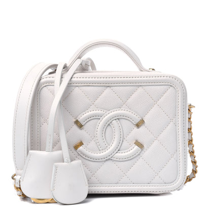 Chanel Caviar Quilted Small CC Filigree Vanity Case White 1 of 4