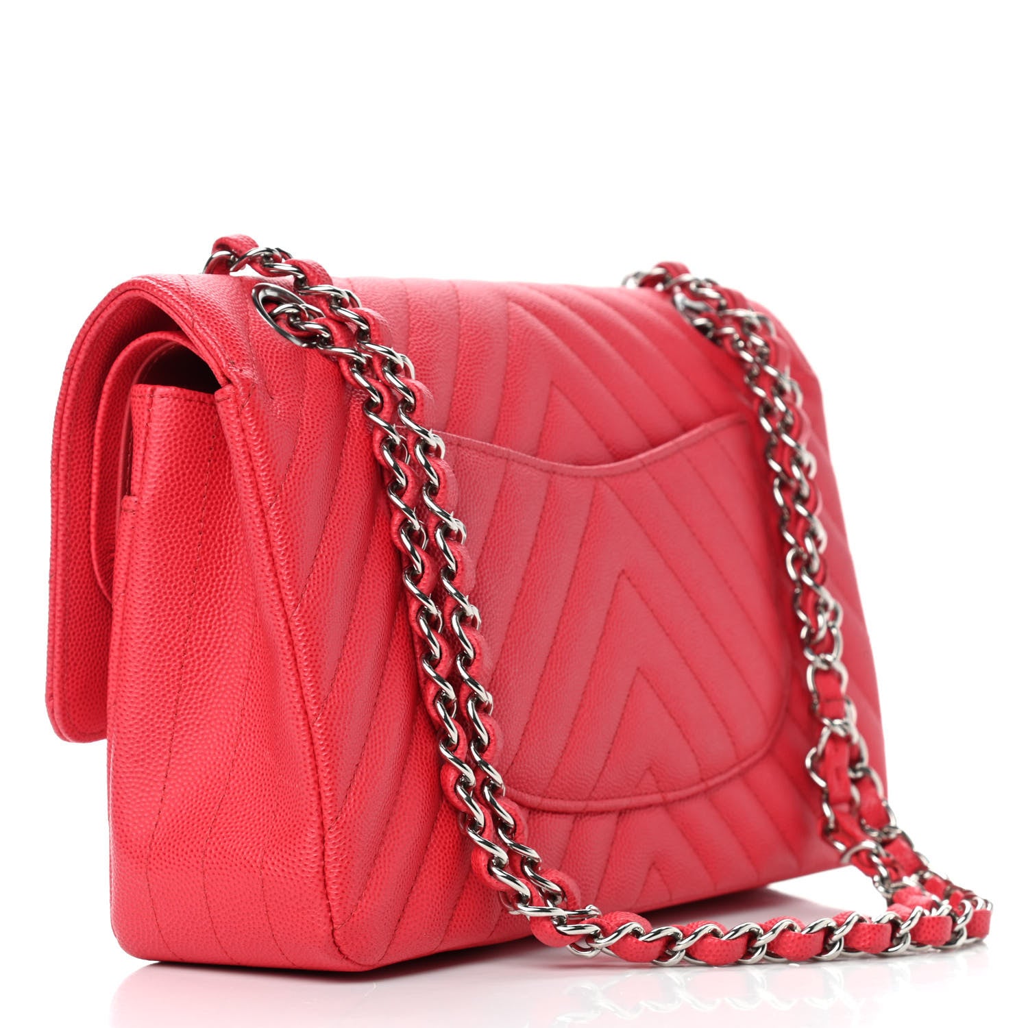 Chanel Caviar Chevron Quilted Medium Double Flap Red 3 of 10