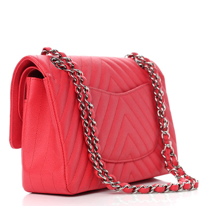 Chanel Caviar Chevron Quilted Medium Double Flap Red 3 of 10