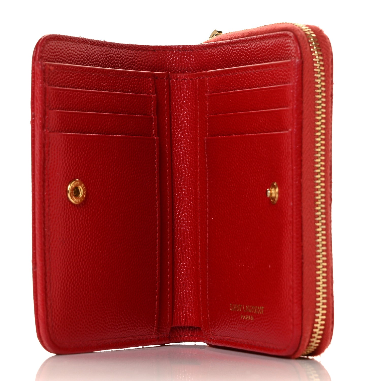 Saint Laurent Grain De Poudre Matelasse Chevron Monogram Compact Zip Around Wallet Red 5 of 8