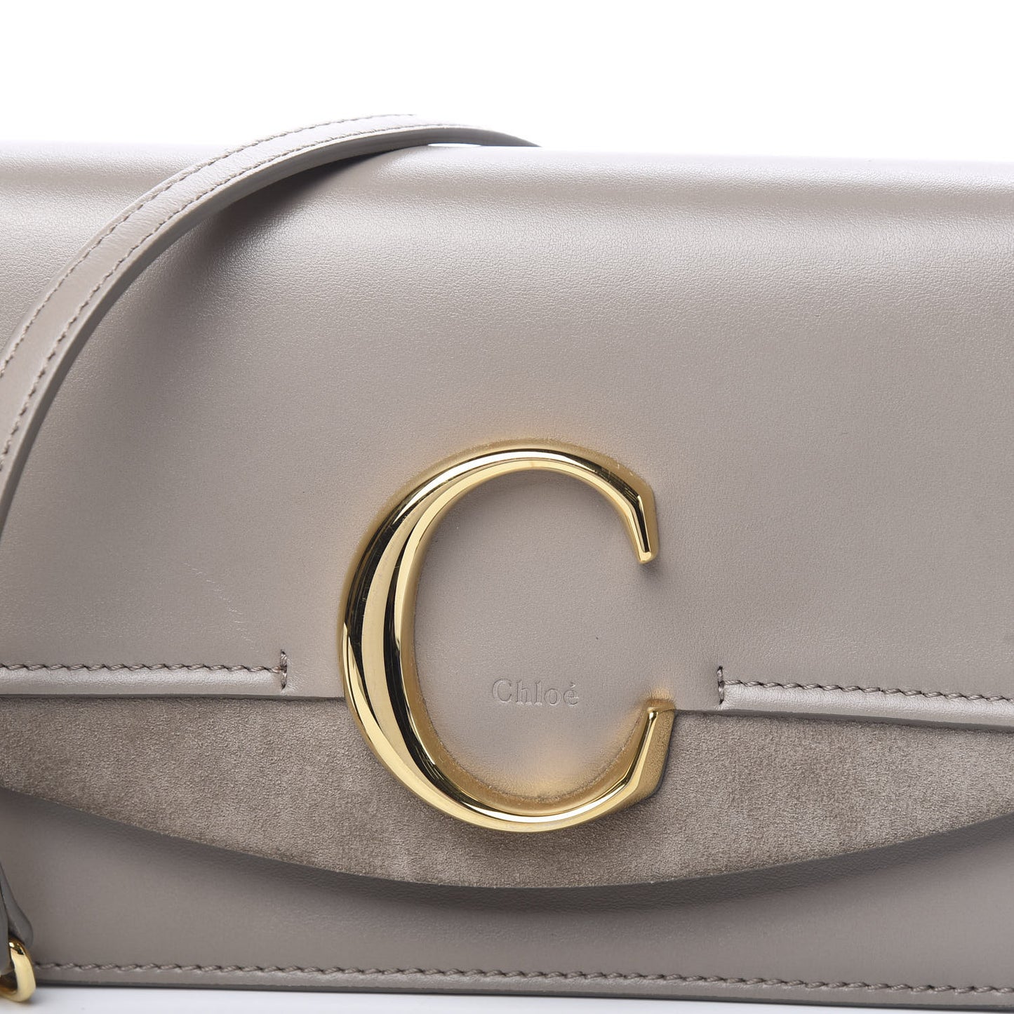 Calfskin Suede C Clutch With Chain Motty Grey