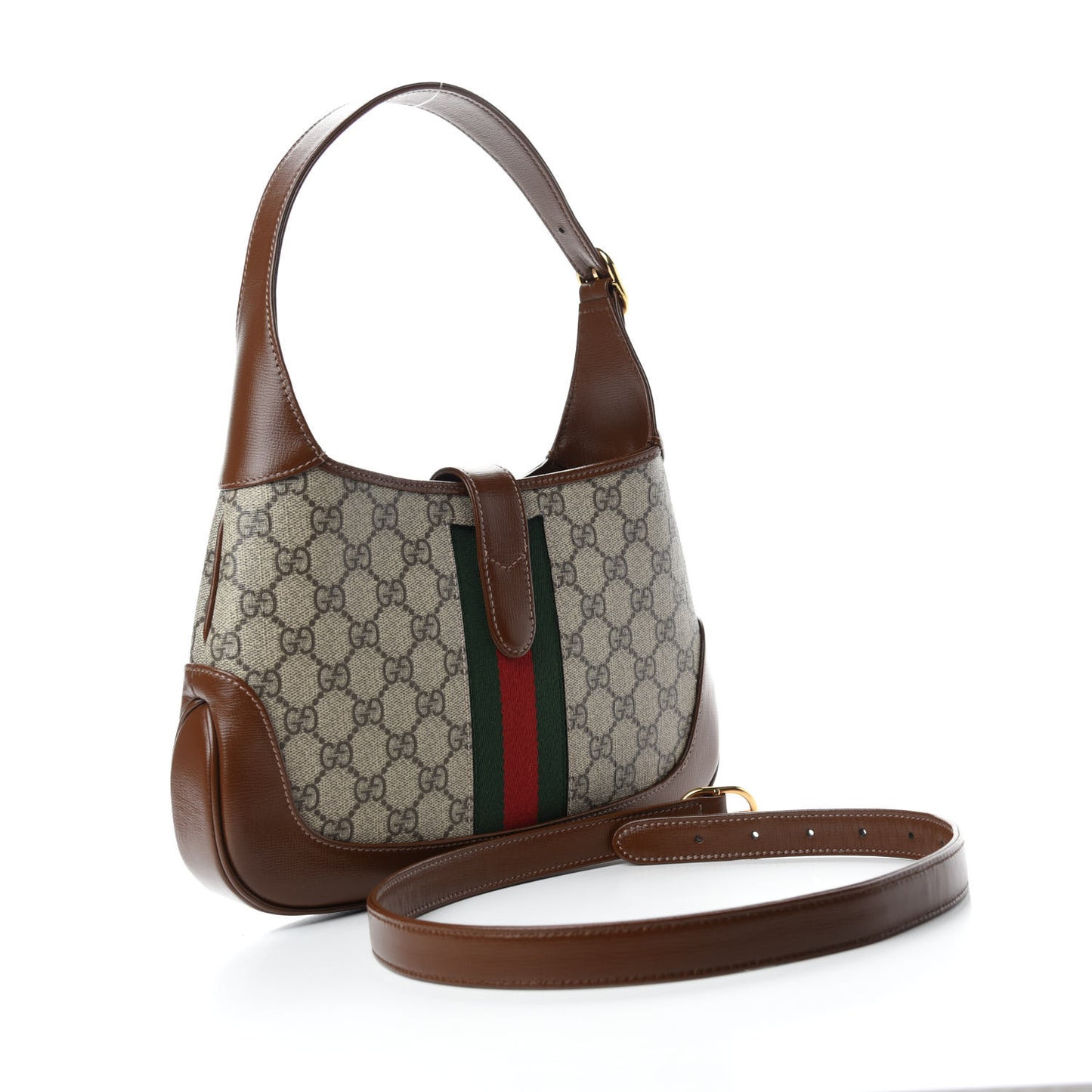 GG Supreme Monogram Azalea Calfskin Web Small Jackie 1961 Hobo Beige Ebony Brown Sugar