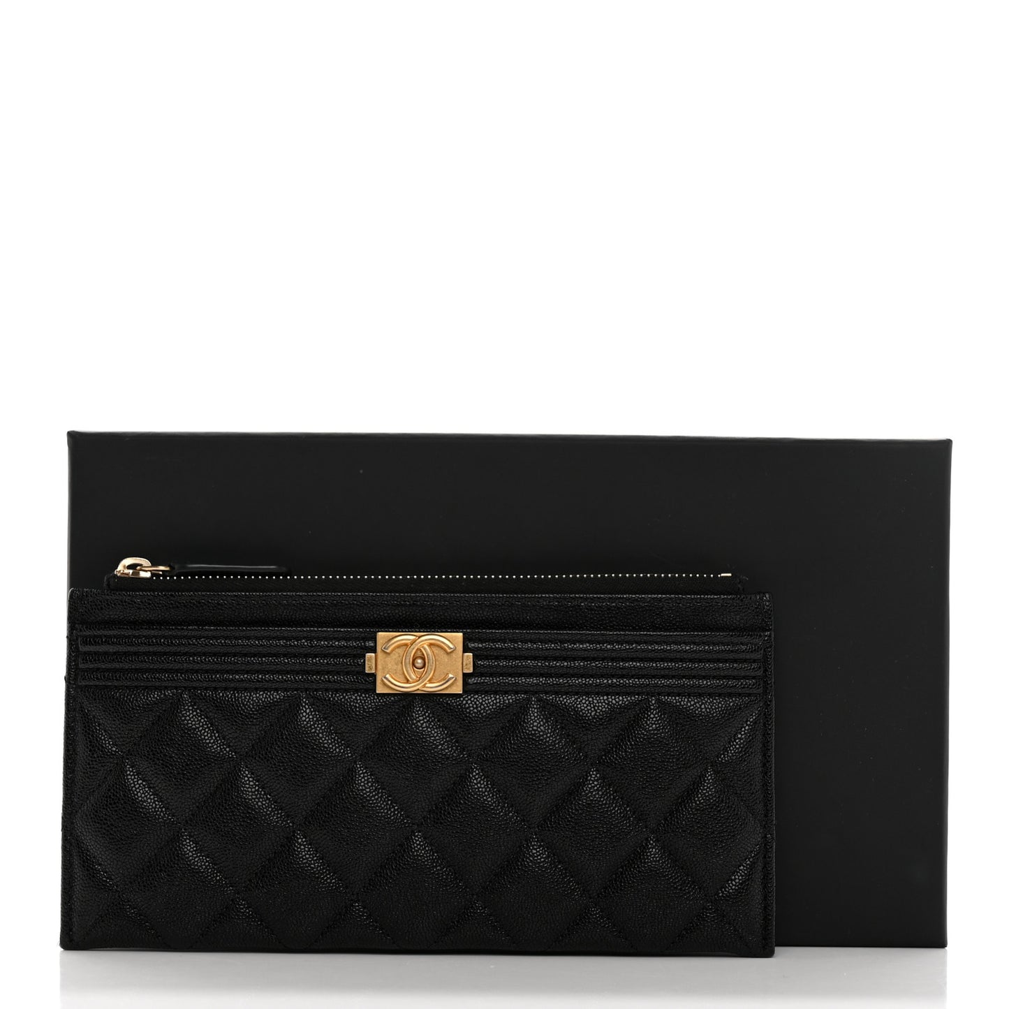 Caviar Quilted Classic Zip Boy Pouch Black
