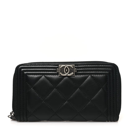 Chanel Lambskin Quilted Small Boy Zip Around Wallet Black 1 of 10