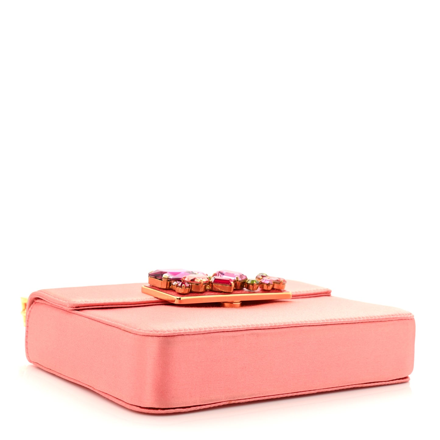 Satin Raso Stones Embellished Top Handle Bag Corallo