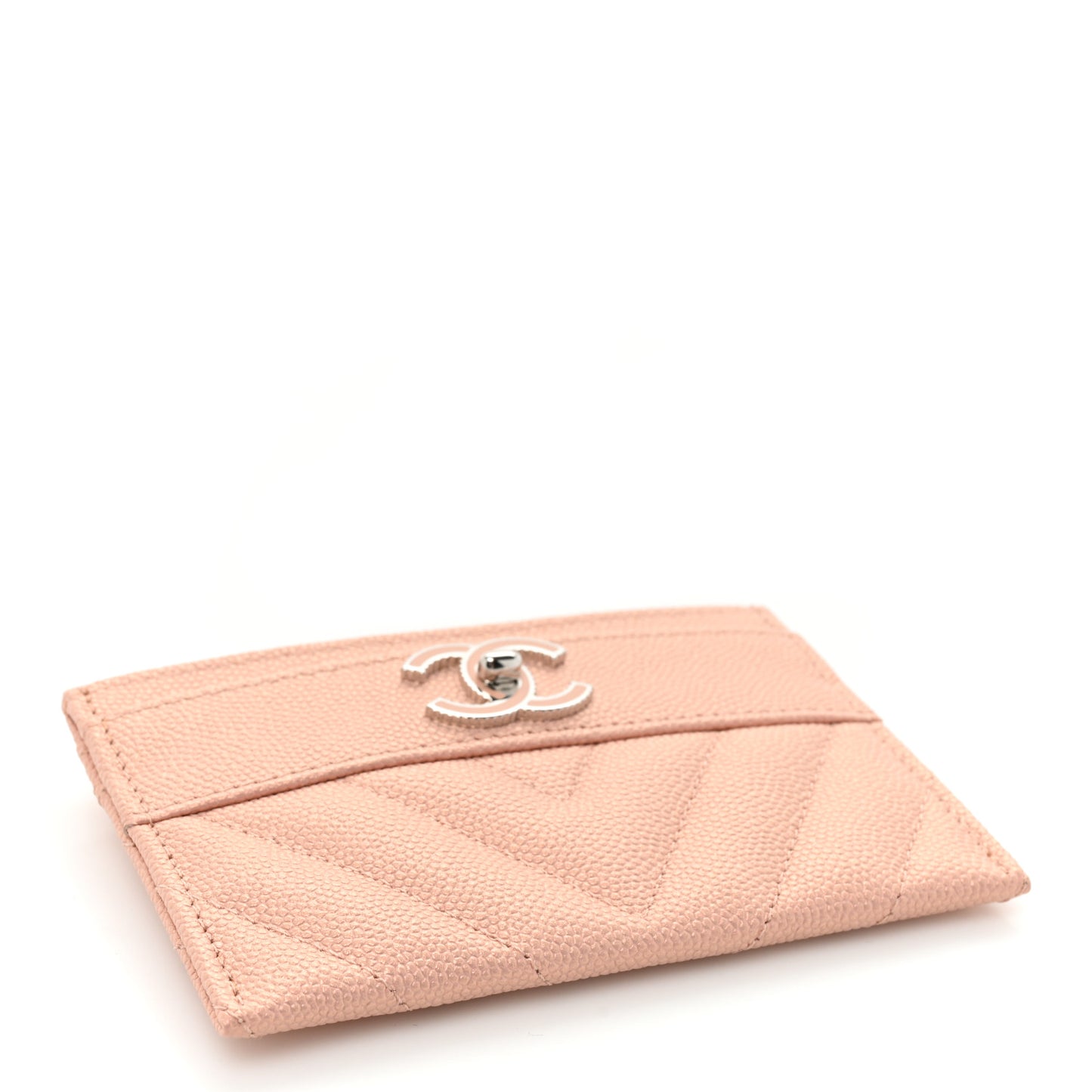 Metallic Caviar Chevron Quilted Vintage Mademoiselle Card Holder Pink