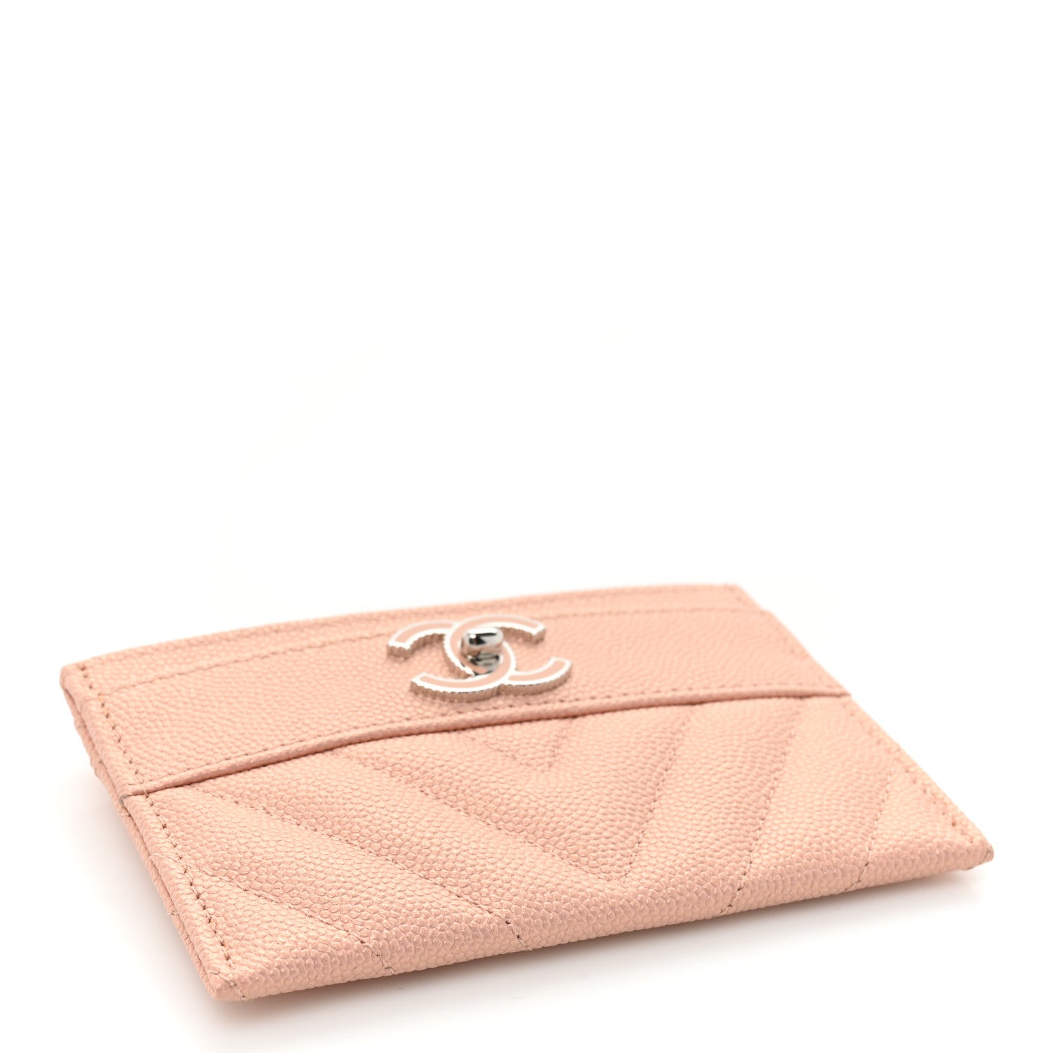 Chanel Metallic Caviar Chevron Quilted Vintage Mademoiselle Card Holder Pink 4 of 14