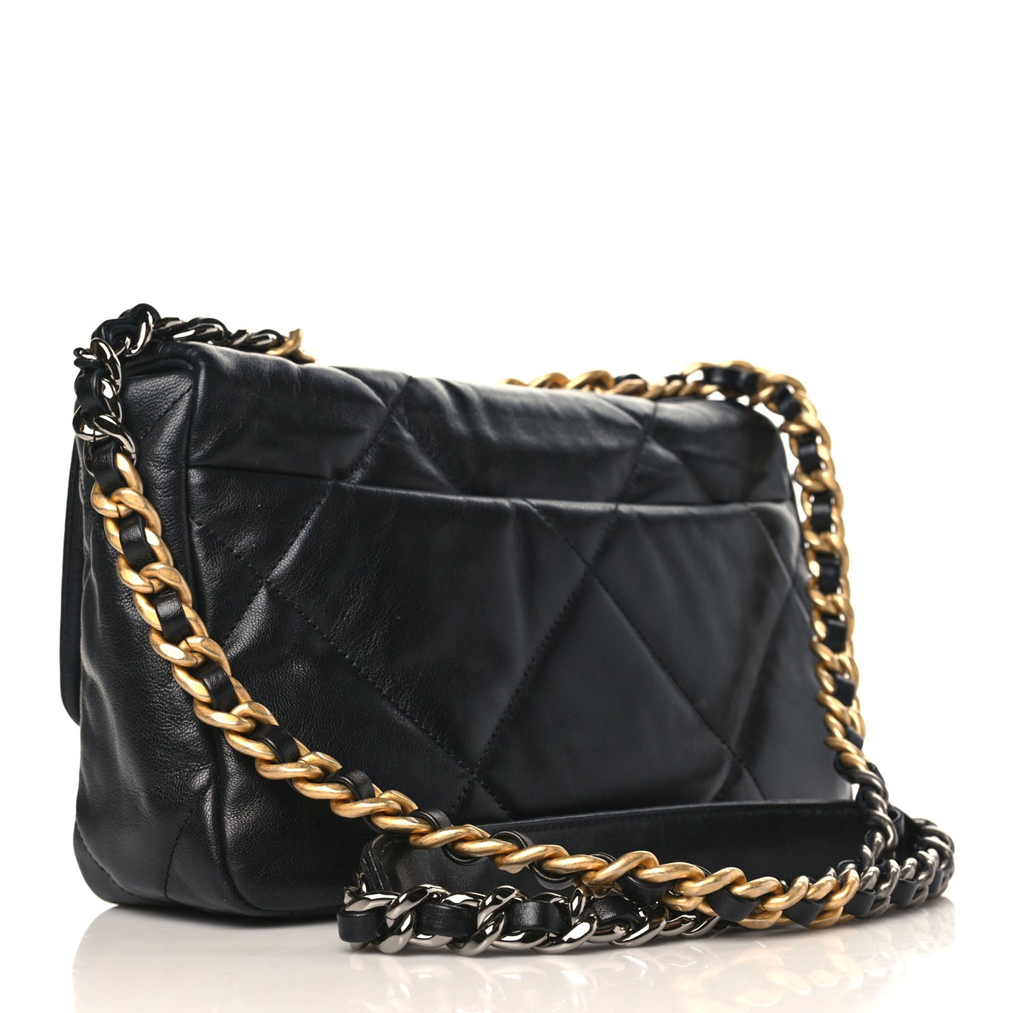 Shiny Goatskin Quilted Medium Chanel 19 Flap Black