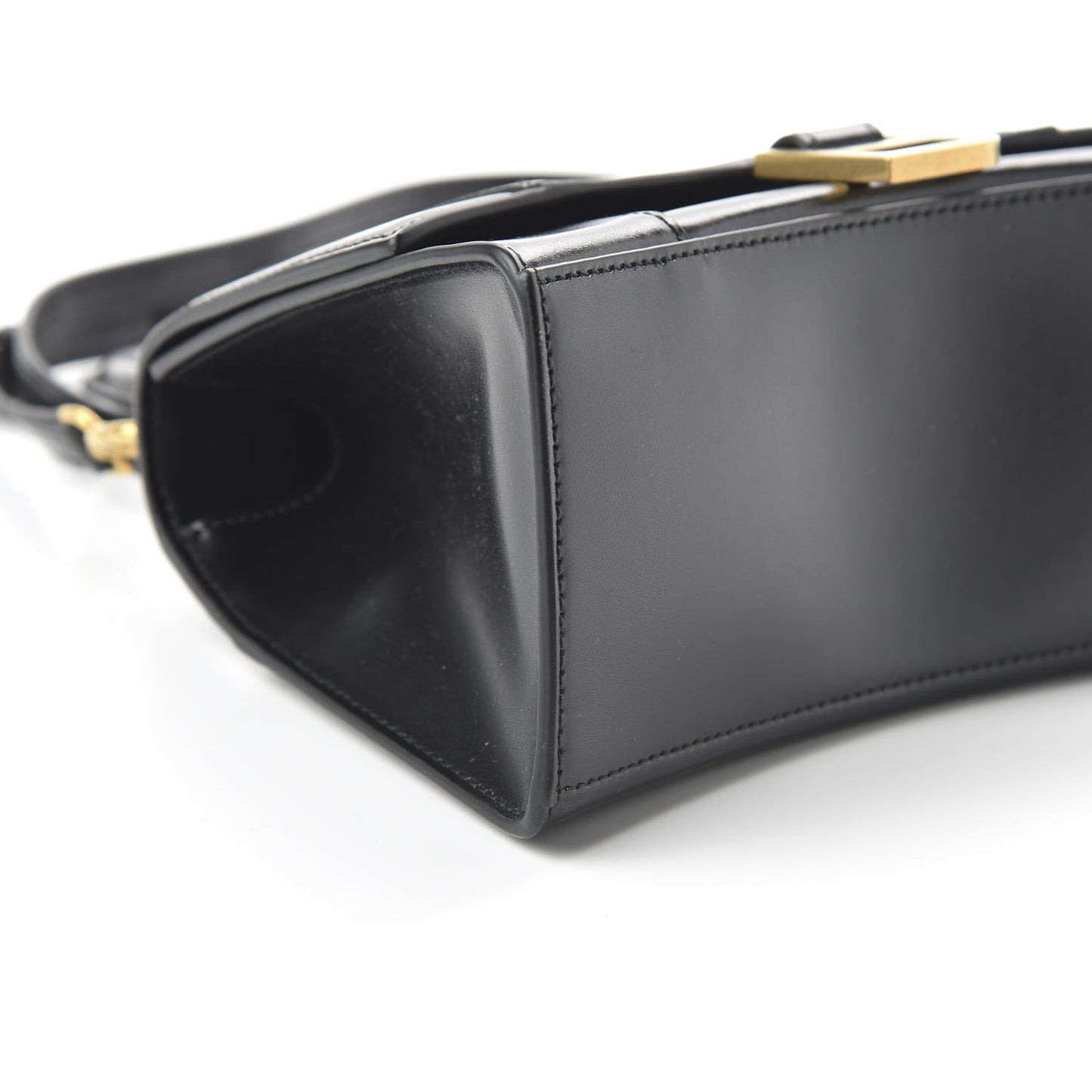 Shiny Box Calfskin Small Hourglass Top Handle Bag Black