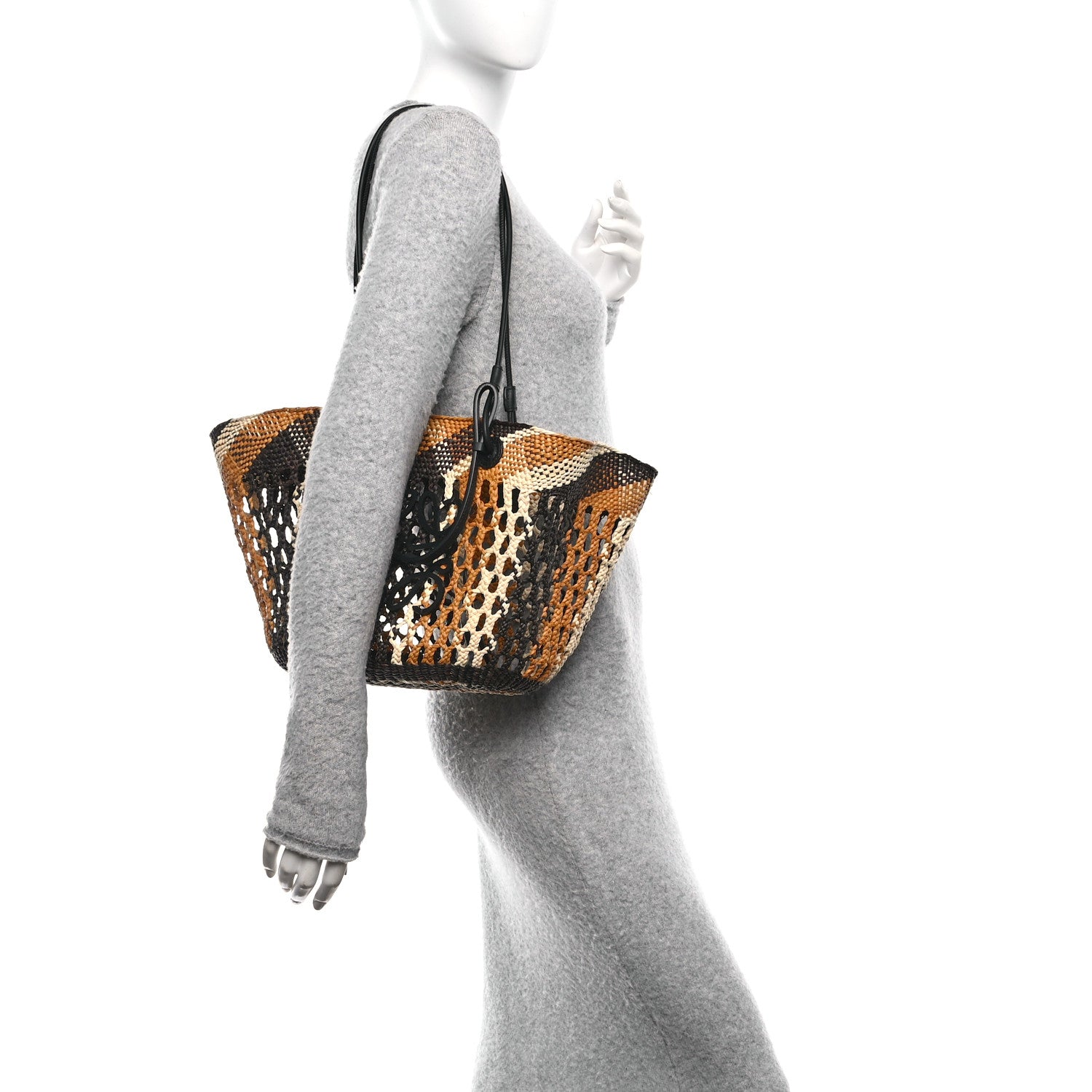 Loewe Raffia Calfskin Palm Anagram Basket Tote Bag Brown Multicolor 2 of 9