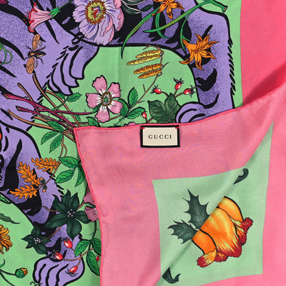 Gucci Silk Floral Tiger Square Scarf Pink 2 of 3