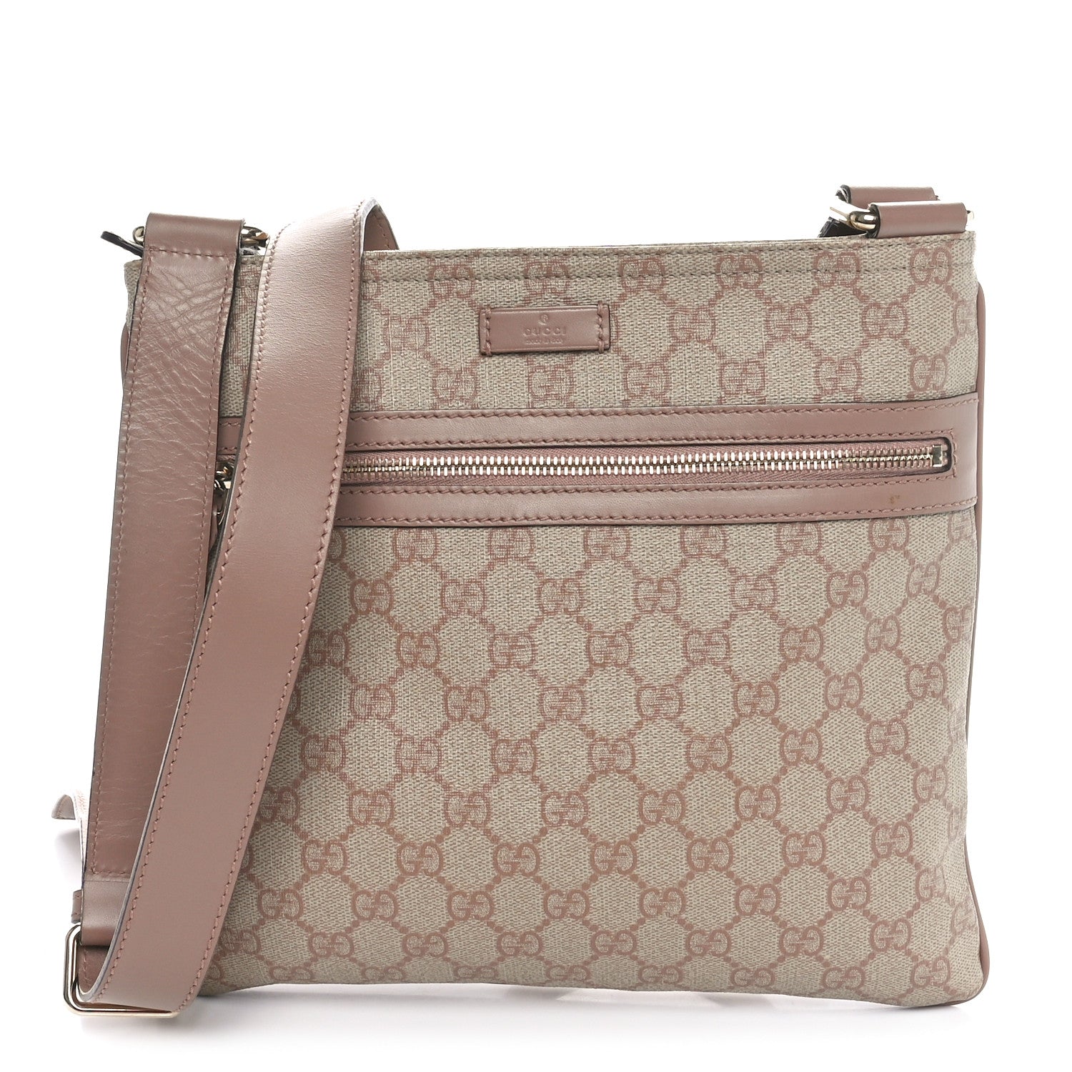 Gucci GG Supreme Monogram Selleria Calfskin Small Flat Messenger Bag Pink 1 of 10