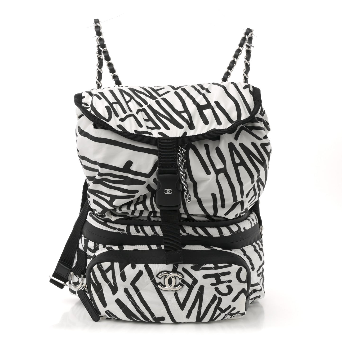 Nylon Printed Quilted Coco Neige Convertible Backpack Black White