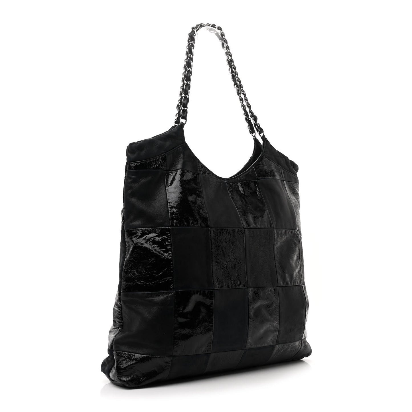 Patent Calfskin Patchwork Brooklyn Tote Black