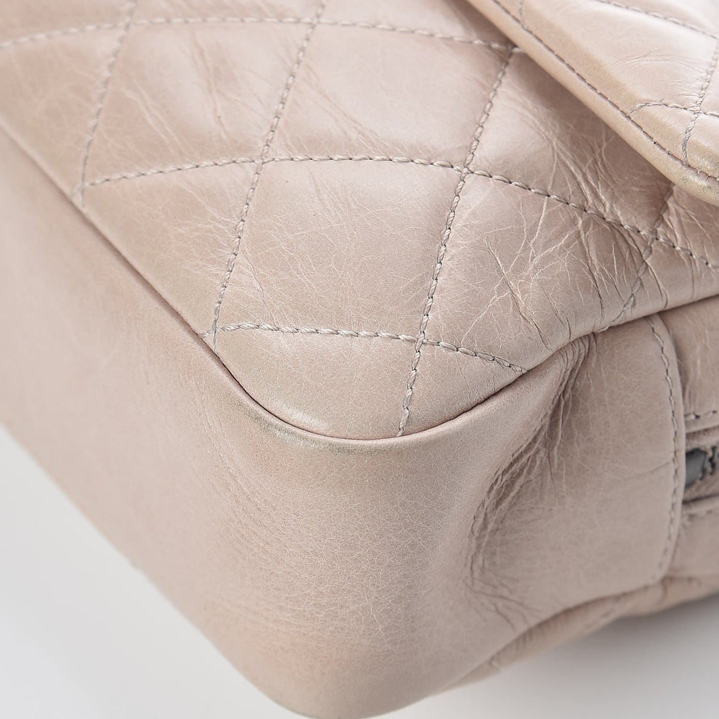 Glazed Calfskin Quilted Medium Duo Flap Beige