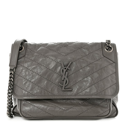 Saint Laurent Crinkled Calfskin Matelasse Monogram Medium Niki Chain Satchel Fog 1 of 11
