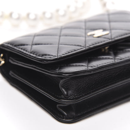 Chanel Calfskin Quilted Mini Maxi Pearls Wallet On Chain WOC Black 8 of 10