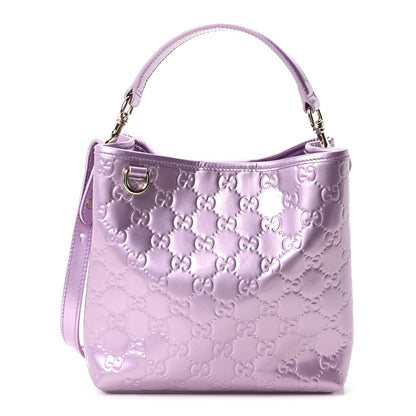Gucci Patent GG Guccissima Emblem Small Bucket Bag Purple 1 of 10