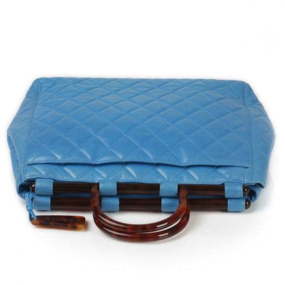 Quilted Lambskin Tortoise Handle Tote Turquoise