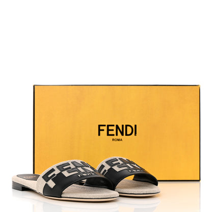 Fendi Vitello Canvas Signature Flat Slide Sandals 37 Black Grezzo 16 of 16